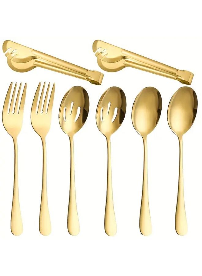 8 Pcs Stainless Steel Kitchen Utensil Set With Fork Spoon Colander And Barbecue Clip - Image 4